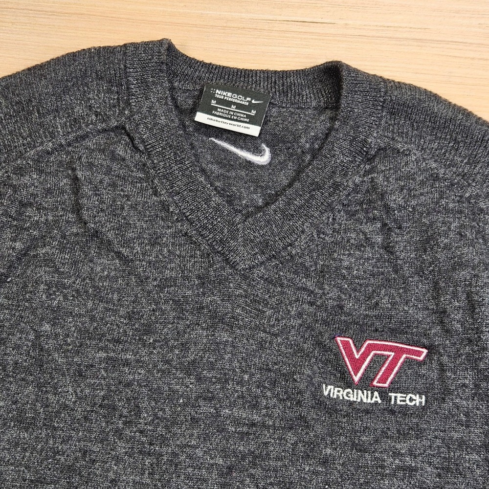 Virginia‎ Tech Hokies Nike Golf Sweater Vest Mens M Gray Merino Wool 484153-032